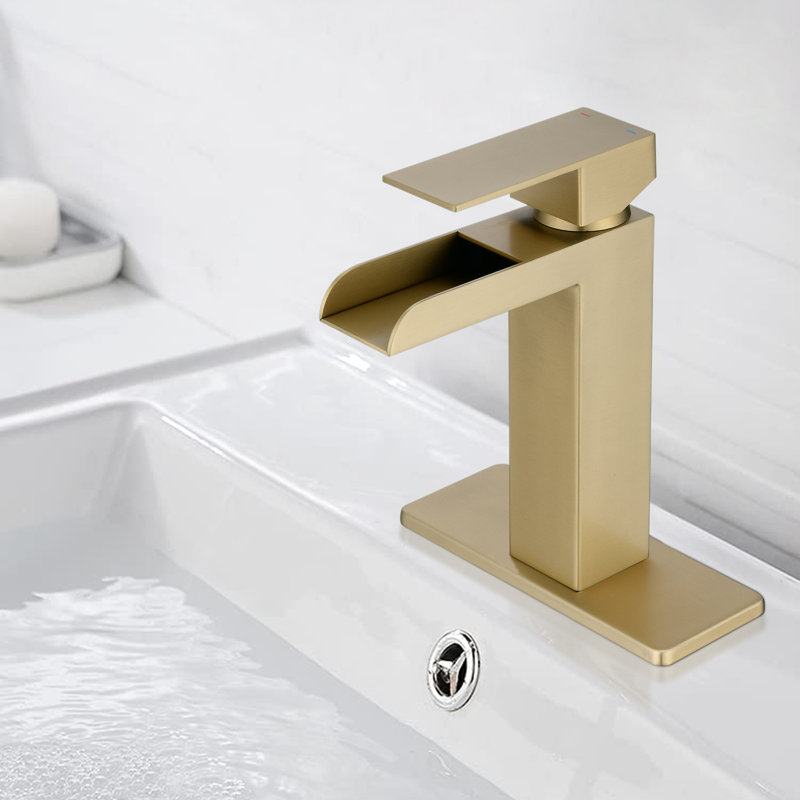 Single-Hole Single-handle Bathroom Faucet with Drain Assembly, Brushed Gold