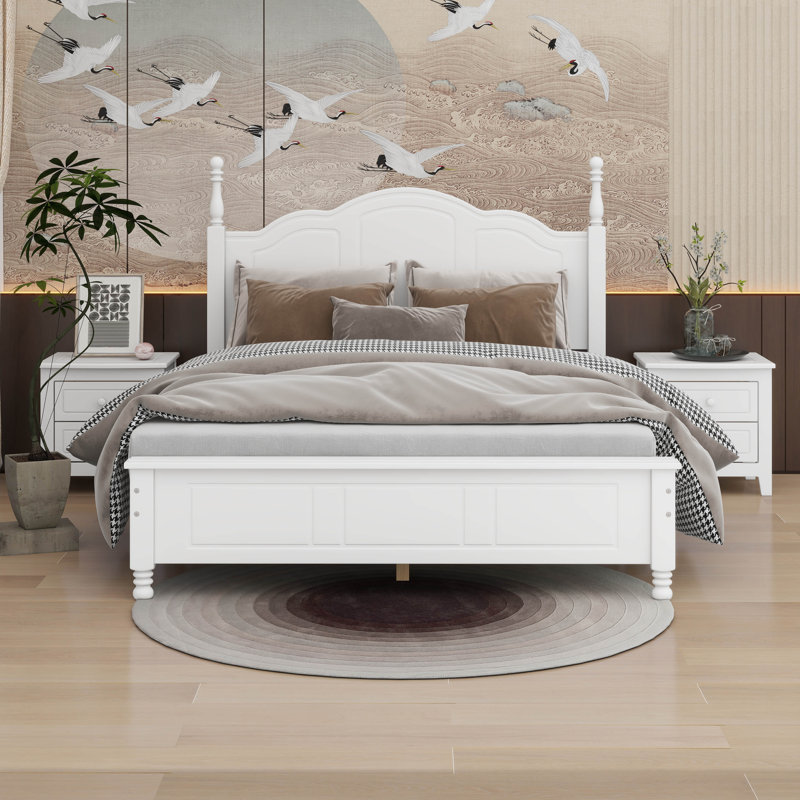 Ensemble de chambre à coucher 3 pièces, lit plateforme en bois et deux tables de chevet, Double