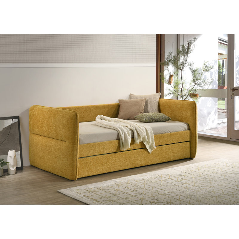 Luxueux lit de jour moderne gigogne escamotable capitonné 1 pièce, Lit simple, Doré