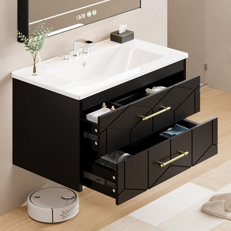 Meuble-lavabo 30 po avec lavabo, Noir, 30"
