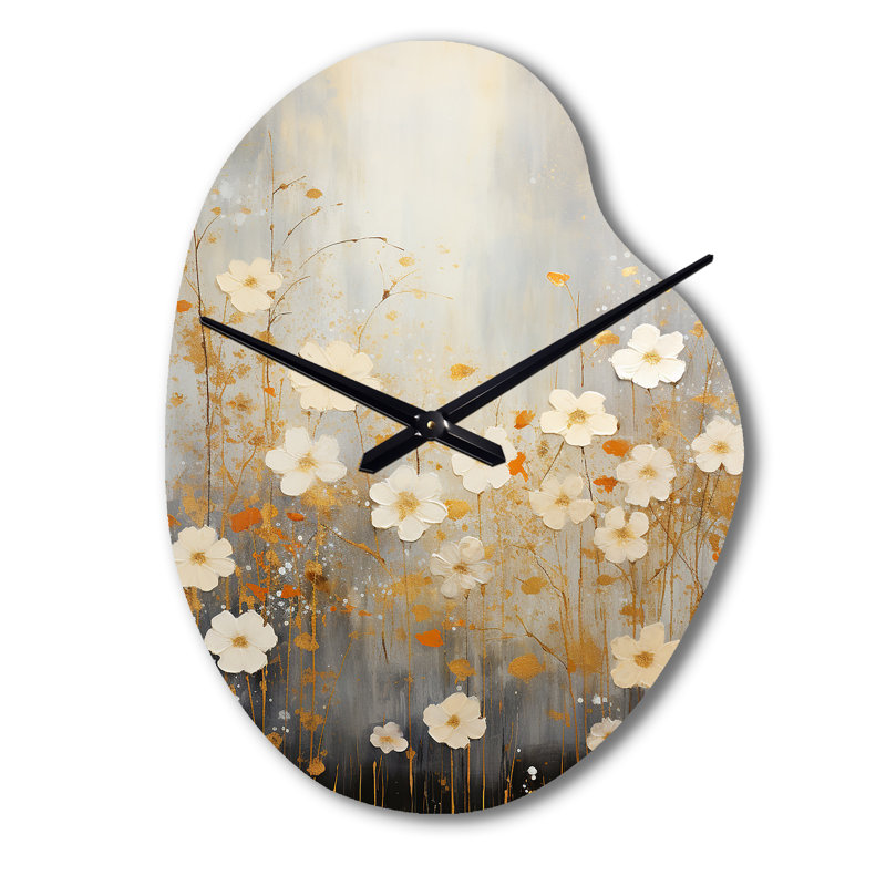 Minimalisme jaune blanc fleur collage I - fleur de cerisier horloge murale en forme irrégulière, horloge murale asymétrique moderne