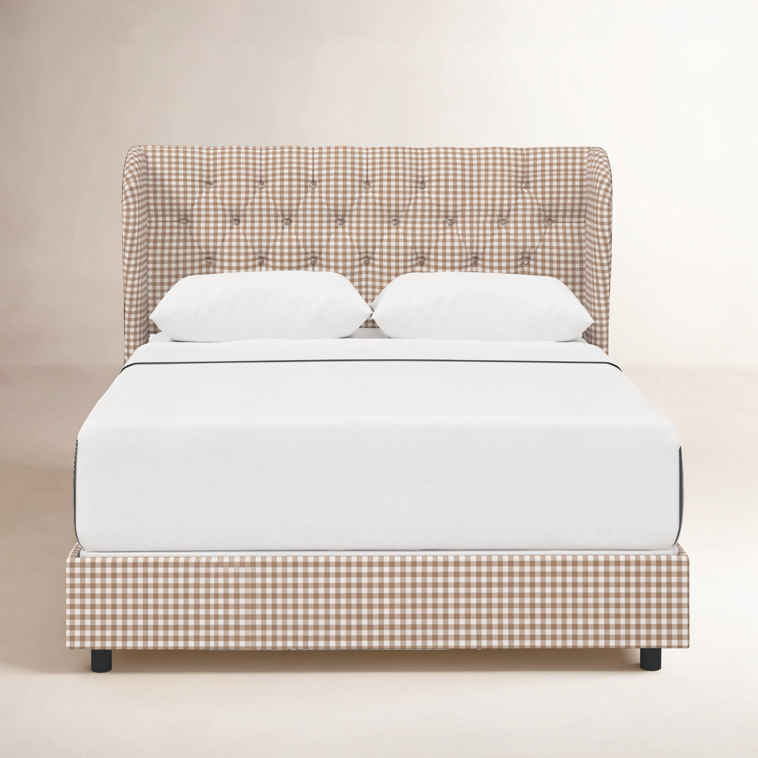 Tomey Upholstered Wingback Bed, Twin, Classic Gingham Tan