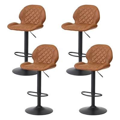 Adjustable Swivel 24"-33" Height Rhombus Faux Leather Bar Stools with Back for Kitchen Island