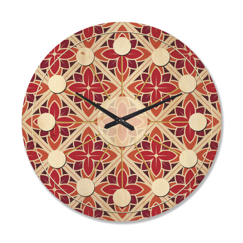 Horloge murale en bois à motif floral VI, Très grand