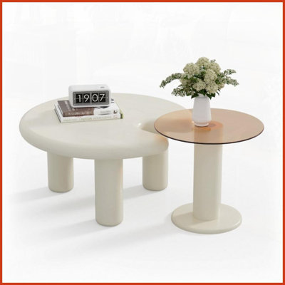 Ensemble de tables basses gigognes beiges crème pour le salon, facile à assembler et amp; Facile à nettoyer