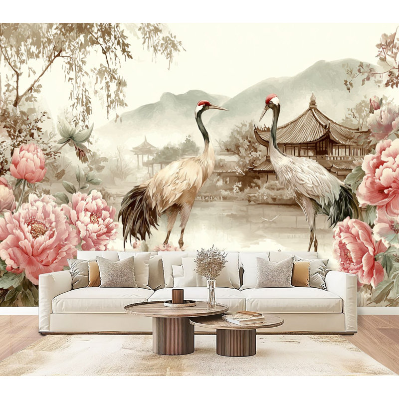 Papier peint adhésif chinoiserie Elegant, L 96 po x l 69 po
