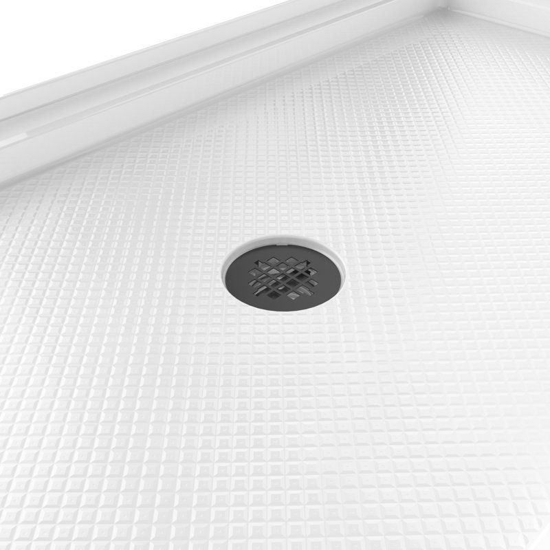 DreamLine SlimLine 36 inch D x 60 inch W x 2 3/4 inch H Single Threshold White Alcove Shower Base with 2 inch Matte Black Center Round Drain