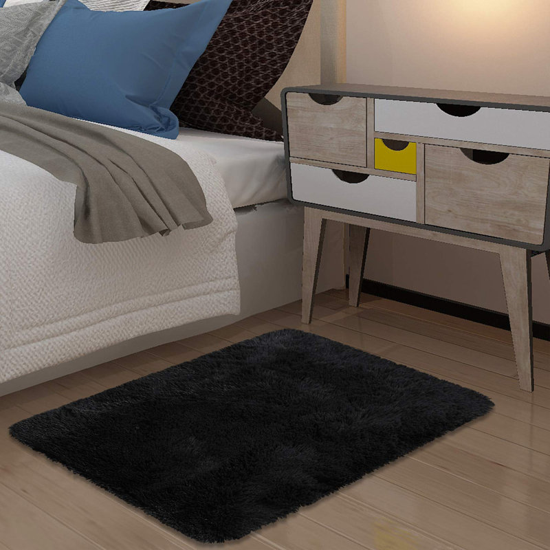 Washable Area Rug, Black, Rectangle 80 x 150 cm