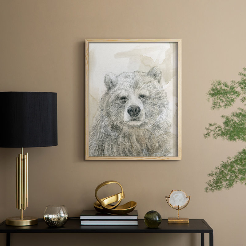 Woodland Sketch Bear Framed Print - Solid Wood, H 21 po x l 17 po, Naturel