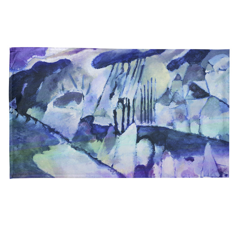 Serviette de thé paysager avec pluie, Bleu, Polyester sergé