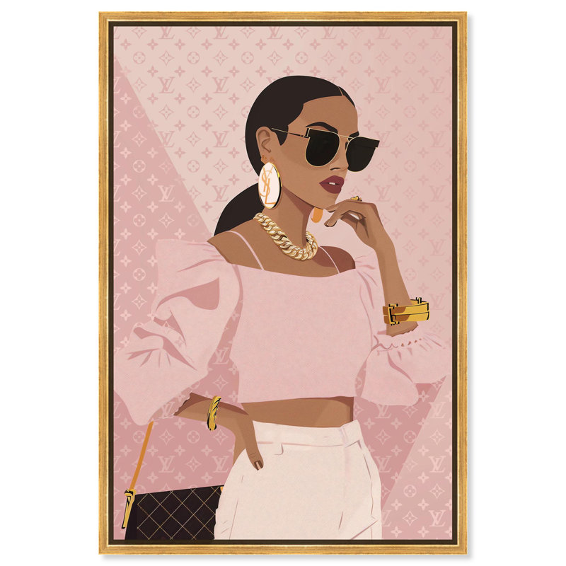 Simple toile d'aspect rose par Art Remedy, H 16 po x l 11 po, Doré, Cadre flottant