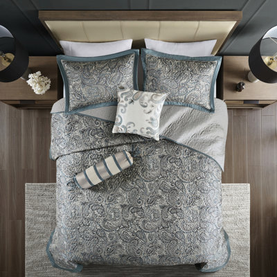 Couvre-lit très grand bleu sarcelle - 100%, revers en microfibre, bourre en coton, jolie décoration cachemire, 5 pièces en tissu lavable à la machine
