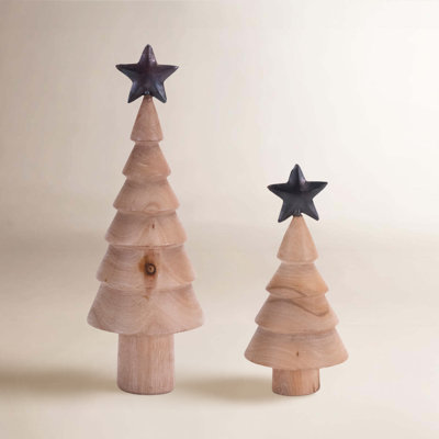 2-Piece Natural Wood Tabletop Tree Set