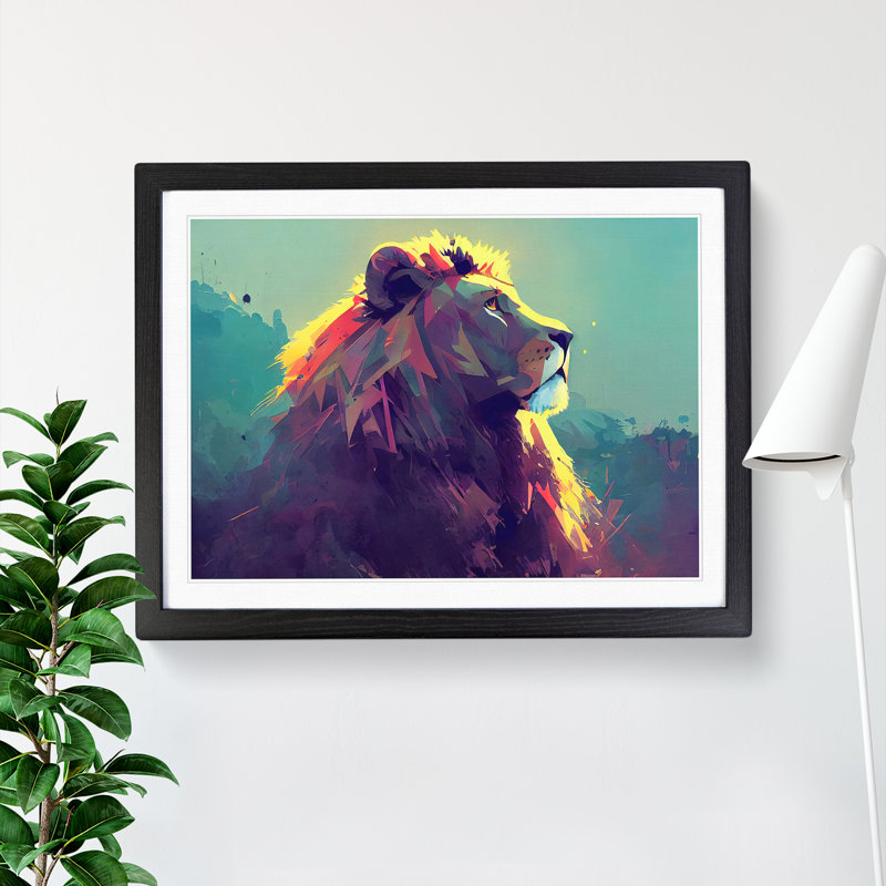 Lion Vol.3 Abstract - Single Picture Frame Painting, 46cm H x 64cm W x 2cm D, Black