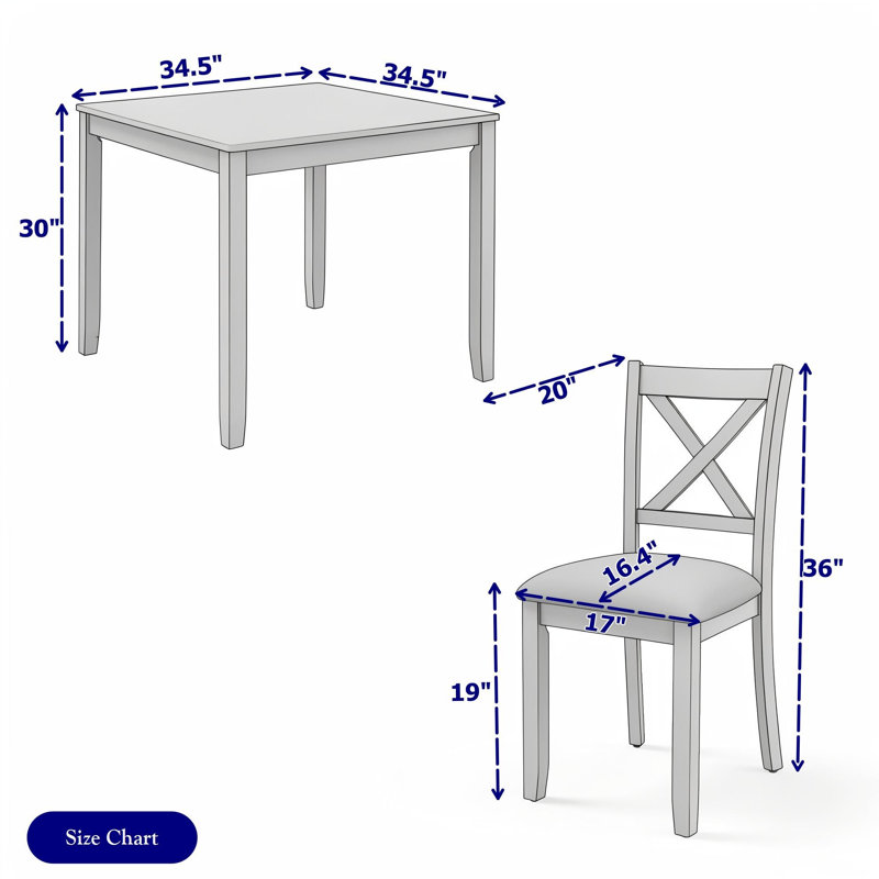 Five Piece Square Dining Table Set with Four Upholstered Chairs