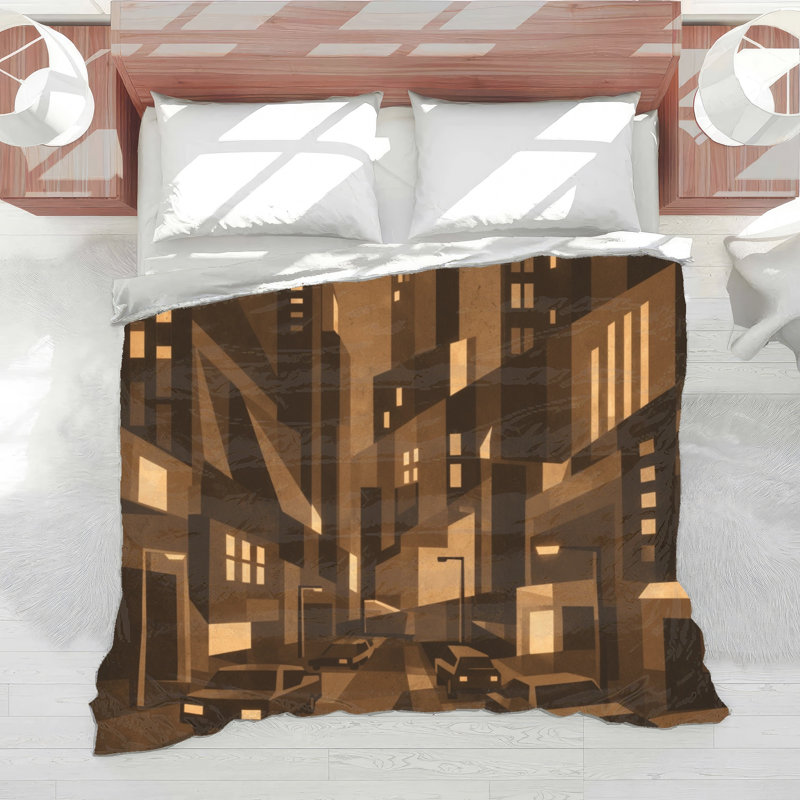 Édredon Urban Cityscape Illustration, Très grand lit, Dark Chocolate and Light Sand