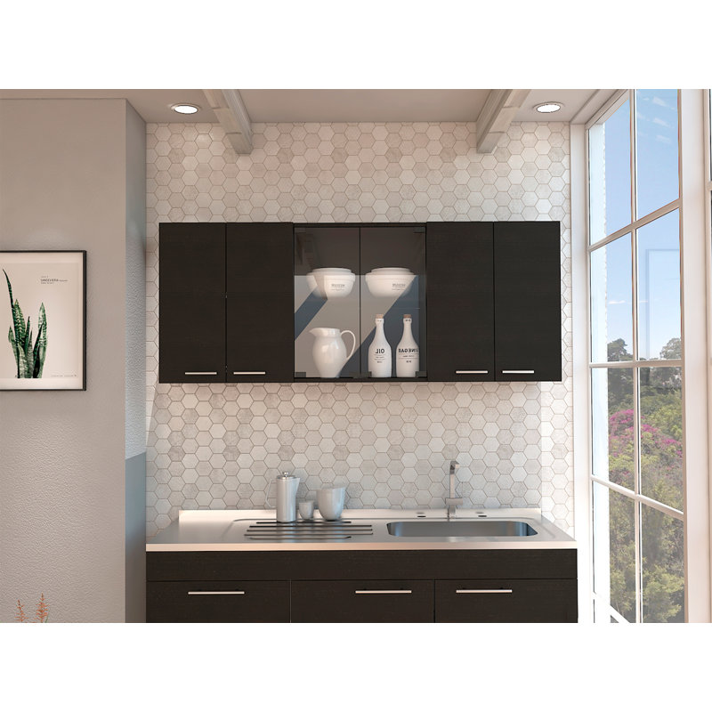 Armoire murale Superior 150 avec verre, quatre tablettes intérieures et deux portes doubles, Noir