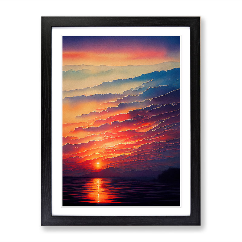 XV1022-3944X Shining Ocean Sunset - Print, White, 66cm H x 48cm W, Black Framed