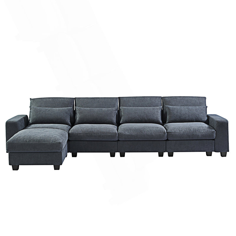 Modern Large L-Shape Sectional Sofa, Convertible Sofa Couch With Reversible Chaise, Dark Grey