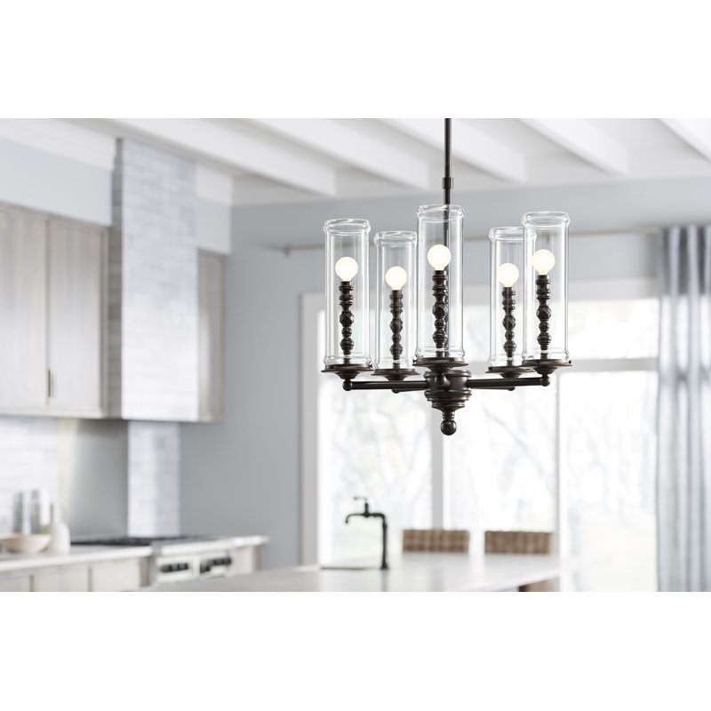 5 - Light Candle Style Chandelier, Polished Nickel