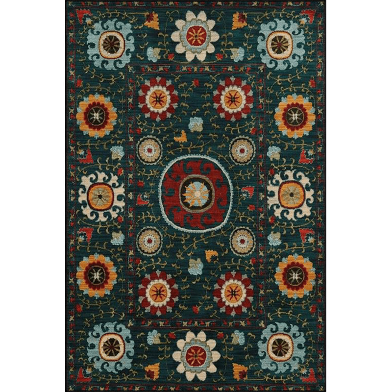 Tapis décoratif rétro à motif floral vert foncé Shubhada, Tapis de couloir 3 pi 4 po x 8 pi 3 po