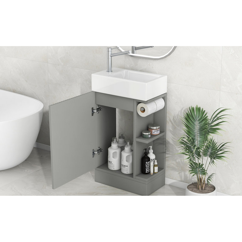 Meuble-lavabo moderne gris 18,6 po avec armoire et lavabo en céramique, Grey