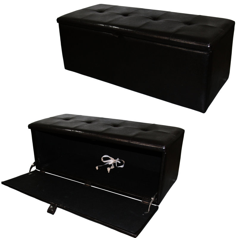 18.5" Tall Brown Leather Upholstered Storage Bench, Front Pull Handle, Single Hinge For Stability, 38.5In L X 12.5In W Storage, 2In 3.5In Legs, 46Lb Product Weight, 40In Depth, 19In Package Width