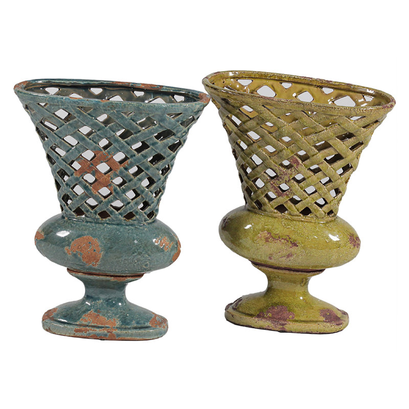 Vase de plancher en céramique Evanoff, H 14 po x l 11 po x P 11 po