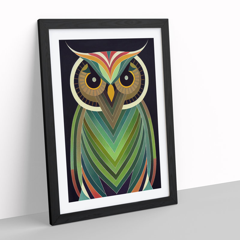 XV1022-4868X Unique Owl Art No.7 Abstract - Print, Black Framed, White, 48cm H x 36cm W