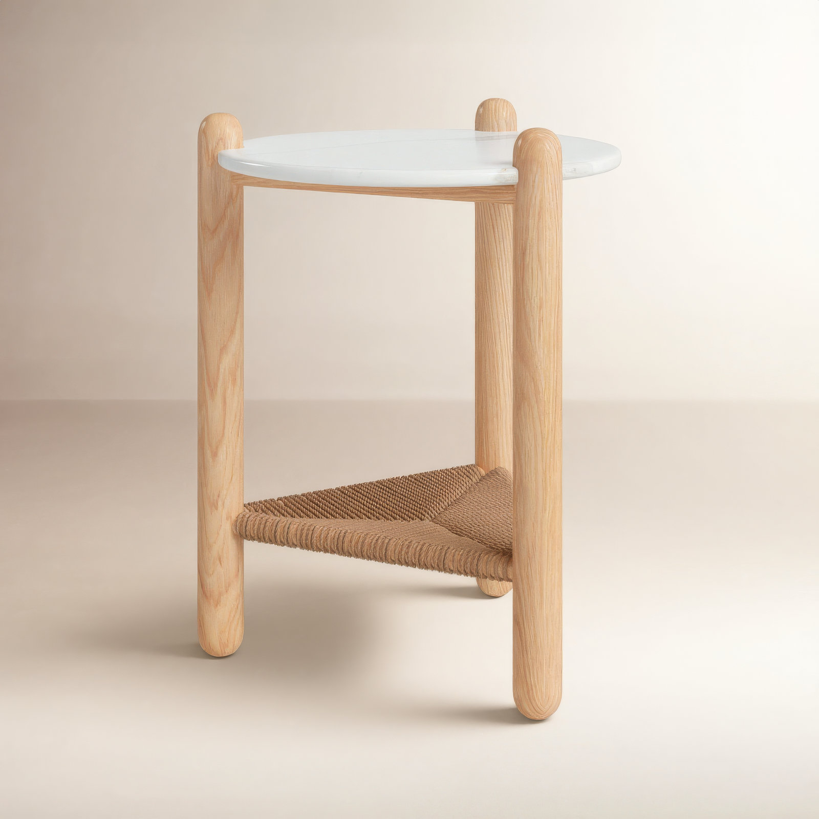 Trish End Table, White Marble, Natural