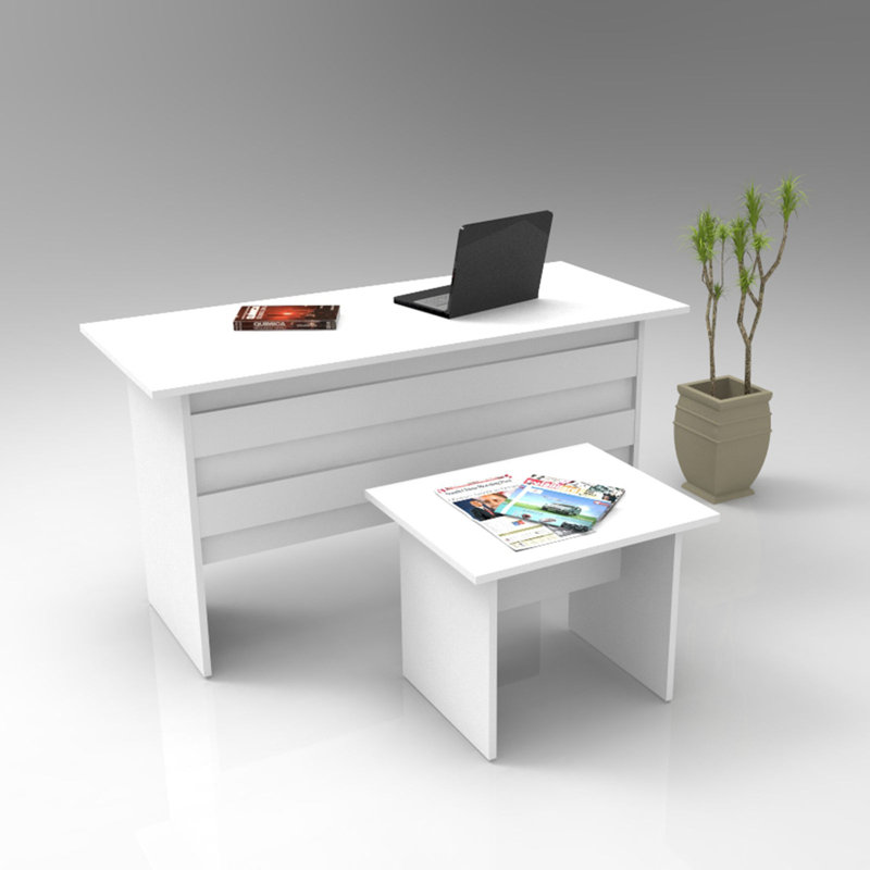 Modern Office Furniture Set, White - Desk (55.1 x 28.9 x 23.6 in) & Coffee Table (23.6 x 18.2 x 19.3 in) | 100% Melamine Coated Particle Board, 0.71 in Thickness | Stylish & Functional for Home Office & Study Spaces