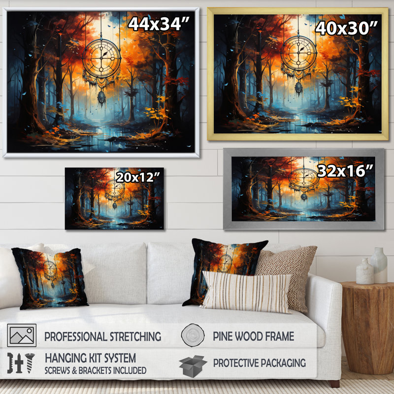 «Gold Dream Catcher», reproduction sur toile, H 16 po x l 32 po x P 1 po, Cadre flottant noir