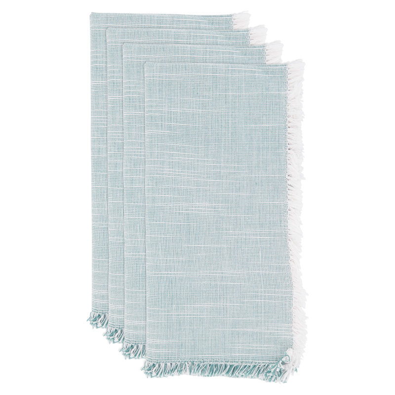 Turquoise Cotton Napkins with Fringe Edges, Set of 4