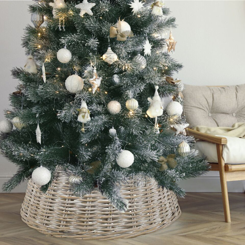 70cm Christmas Tree Skirt Bamboo Wicker Natural Xmas Cover Large Base Decoration, White Wash