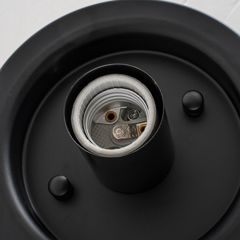 Plafonnier encastré 1 lumière noir mat avec abat-jour en verre bullé
