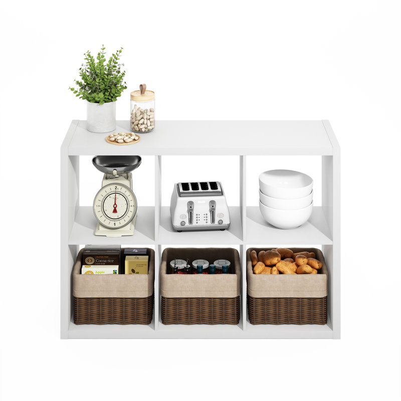 Minni 6-Cube Open Shelves Kitchen Storage, Bakers Rack, Buffet Sideboard,, White