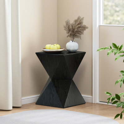 14.25" Wood Grain Finish Prismatic Symmetry Concrete Outdoor Side Table With Symmetric Design