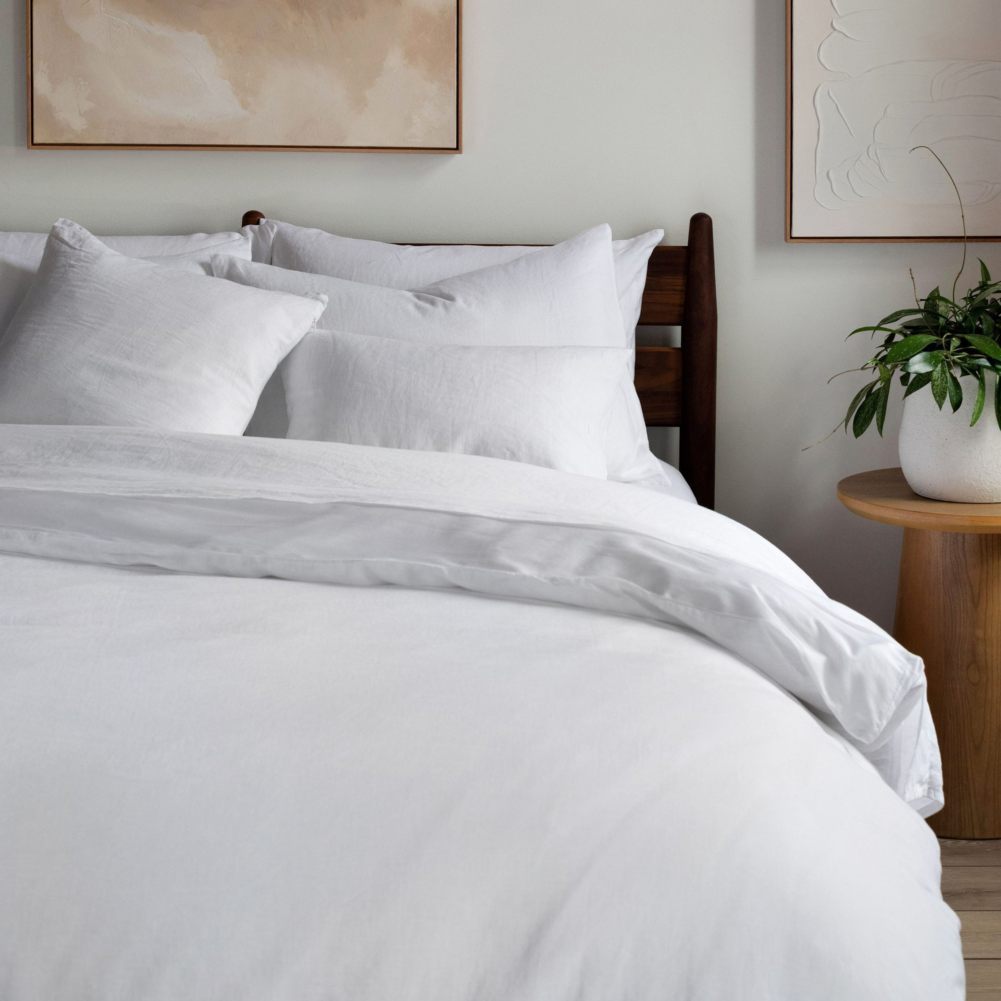 French Linen And Cotton Duvet Cover & Sham Set, King Duvet Cover + 2 King Pillow Shams, White