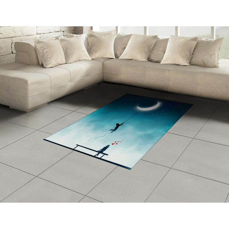 Tapis décoratif à fibres longues haute densité en polyester et coton de couleur bleu sarcelle, Rectangle— 4 pi x 5 pi 8 po
