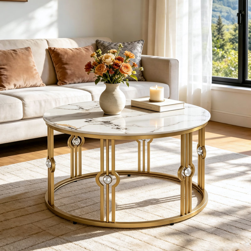 Round Marbling Stone Coffee Table for Living Room