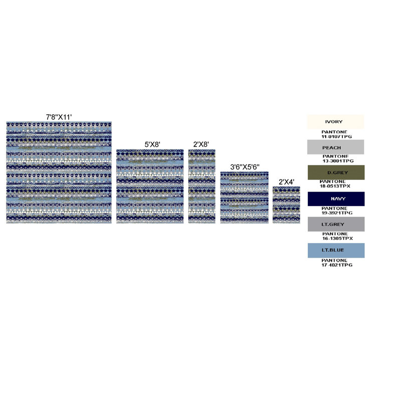 Tapis bleu clair / gris Seabridge, Rectangle 7 pi 8 po x 11 pi