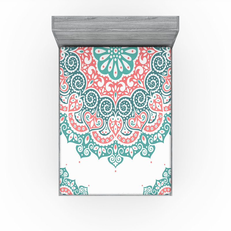 Drap-housse orange Ambesonne, Turquoise / corail / oriental bleu sarcelle, Drap-housse de taille très grand