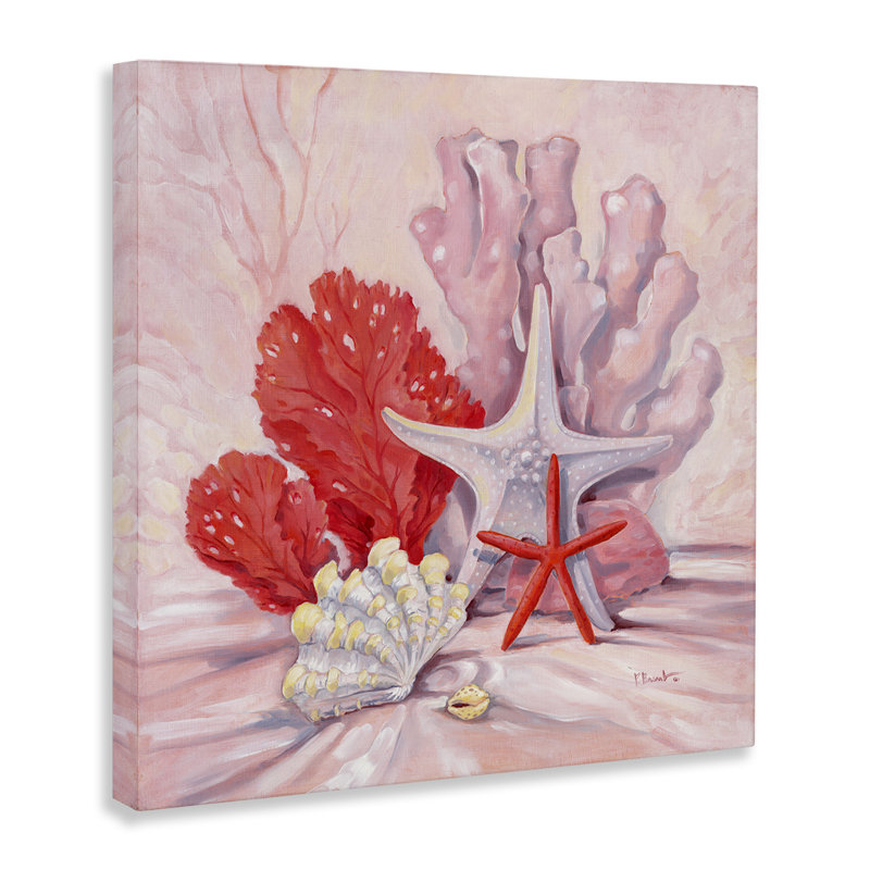 «Pink Gathered Sea Life», art mural sur toile par Paul Brent, H 17 po x l 17 po
