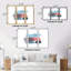 "Colorful Geometric Abstract Art Collage IV", 3 pièces, cadre flottant, impression sur toile-2137340100-2137340098