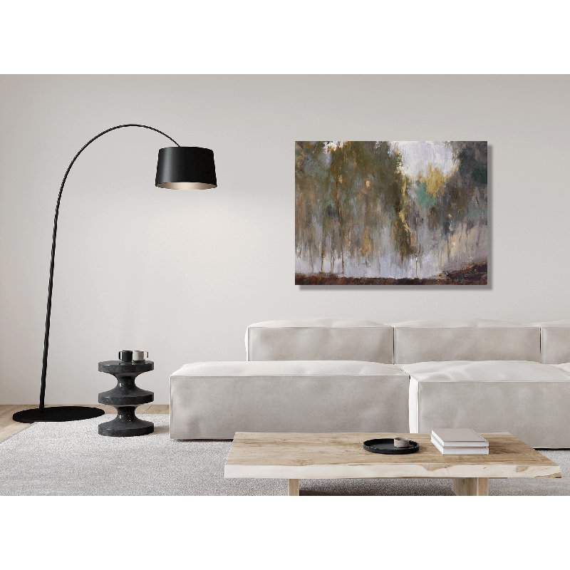 Mist In The Forest Nala Print by John Beard, Black Framed Canvas, 36" H x 48" W x 1.75" D