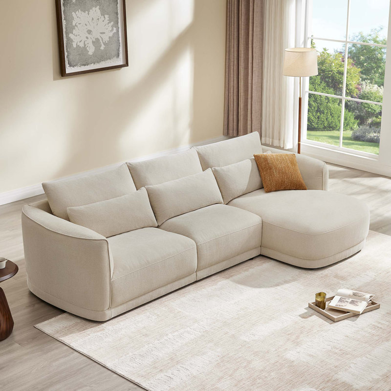 119'' Modular Curved Chenille Sofa With Chaise, Linen Polyester, Right Hand Facing