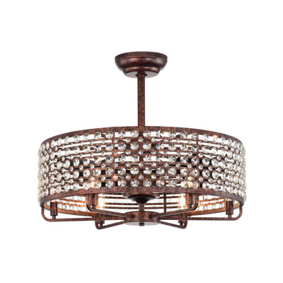 Ventilateur de lustre 26,8 pouces Dia, ventilateur de plafond à abat-jour en cristal avec télécommande, 3 pales ABS - 4 lumières (sans ampoule incluse)
