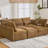 85.4" Brown Sectional Bed With Movable , Ports, Phone Holder, And Three Lumbar Pillows For Guest - Comfortable Homes U Shaped Modular Relaxed Home Living-299693166