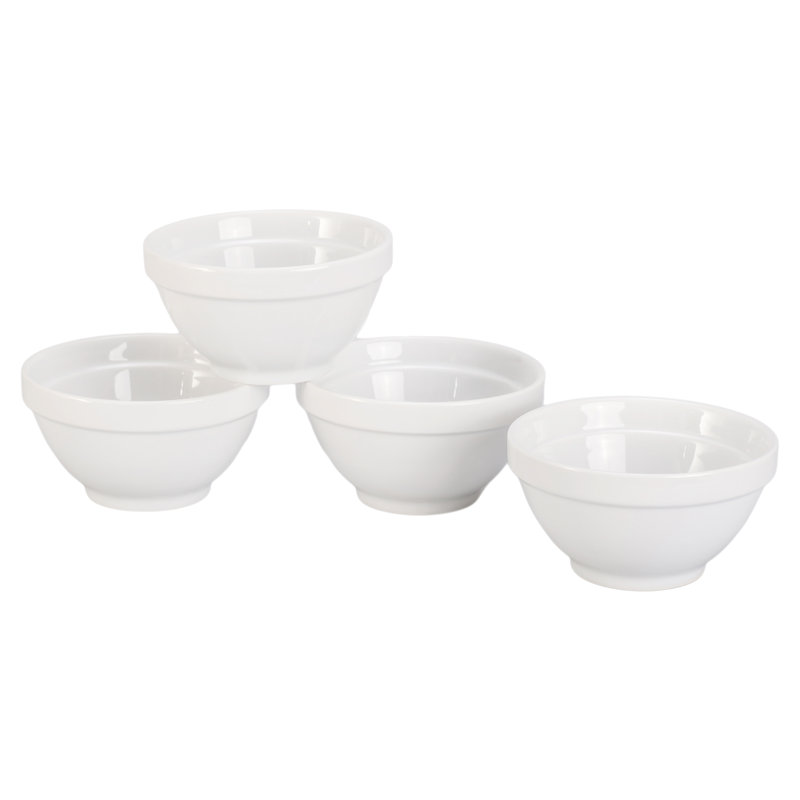 Classic White Porcelain Stackable Round Bowls, Set of 4