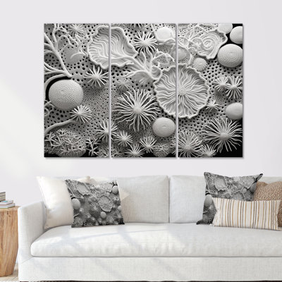 Gray Abstract Corals IV - Coastal Coral Under Water Canvas Art Set